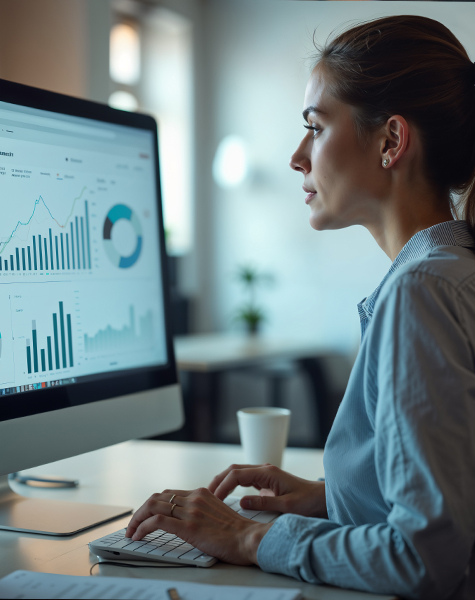 Women working on healthcare management data in her desktop