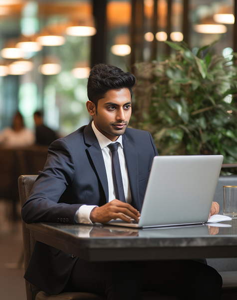 image of a male student in Healthcare Finance and Accounting course of futureace academy sitting infront of his laptop